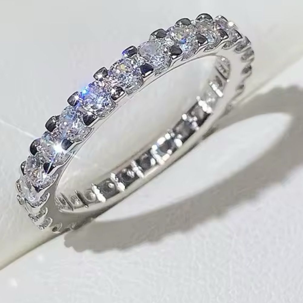 Elegant Thin Silver Color Band with Shiny Cubic Zirconia band 6